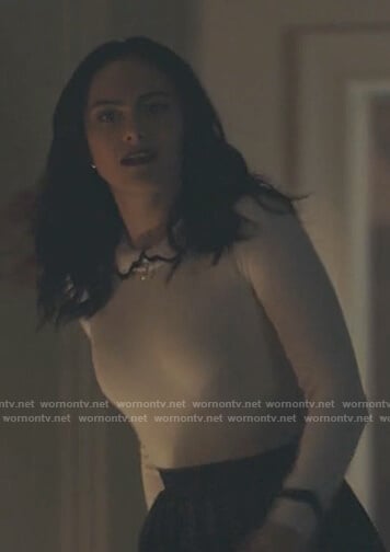 Veronica's white contrast detail sweater on Riverdale