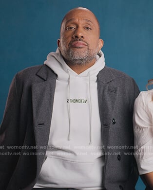 Kenya's white Vetemen hoodie on BlackAF