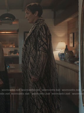 Carolyn's tree print coat on Killing Eve