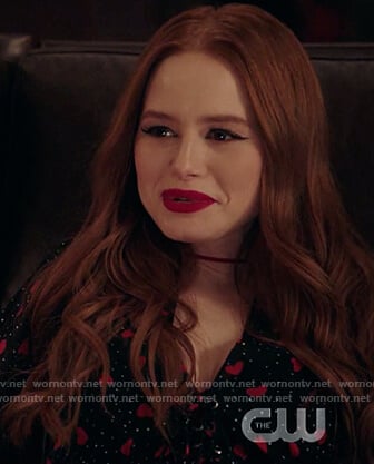 Cheryl's black heart print blouse on Riverdale