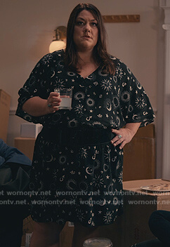 Dana's black zodiac print dress on Sweet Magnolias