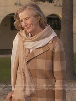 Eileen Wood's beige checked Coat on Dead to Me