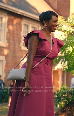 Helen's pink flutter sleeve belted dress on Sweet Magnolias