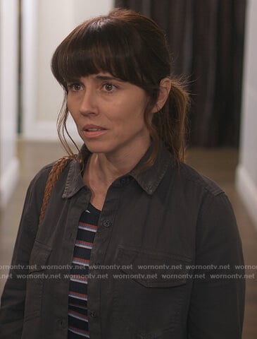 Judy's navy stripe ribbed tee on Dead to Me