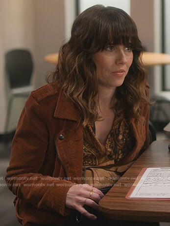Judy's brown corduroy jacket and skirt on Dead to Me
