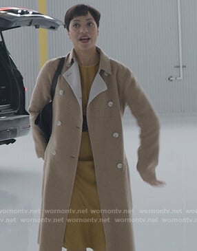 Lucca's beige contrast coat on The Good Fight