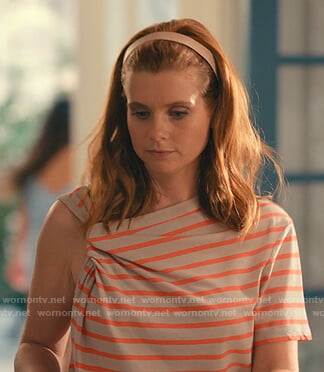 Maddie's beige and orange stripe asymmetric top on Sweet Magnolias