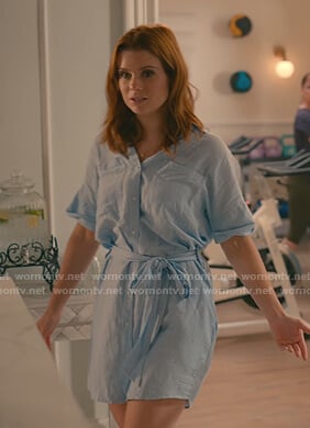 Maddie's blue striped shirtdress on Sweet Magnolias
