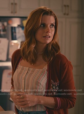Maddie's striped top and brown cardigan on Sweet Magnolias