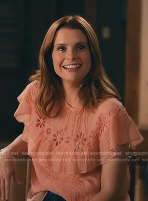 Maddie's pink ruffle eyelet top on Sweet Magnolias