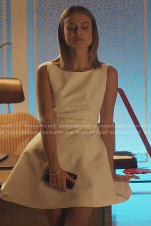 Noa's white sleeveless flare dress on The Baker and the Beauty