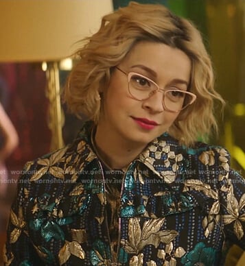 Pepper's metallic floral jacket on Katy Keene