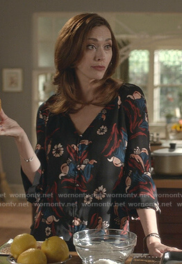 Abigail's black floral v-neck blouse on Good Witch