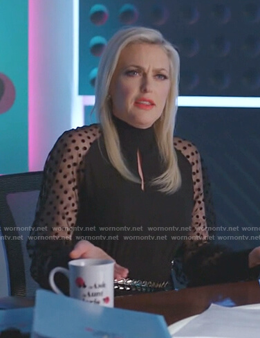 Alexis's black polka dot sheer sleeve dress on Dynasty