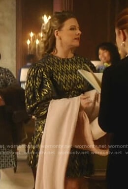 Amanda's metallic puff sleeve mini dress on Katy Keene