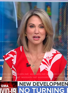 Amy's red floral v-neck top on Good Morning America