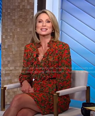 Amy's red floral ruffle front dress on Good Morning America
