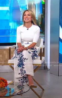 Amy's white and blue floral pants on Good Morning America