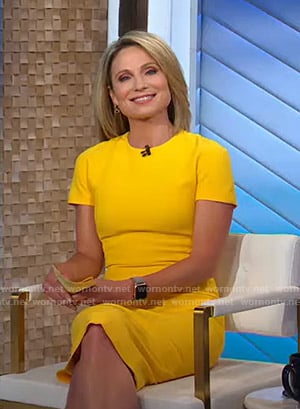 Amy's yellow short sleeve sheath dress on Good Morning America