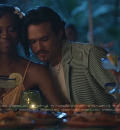 Andrew's blue corduroy jacket and pants on Insecure