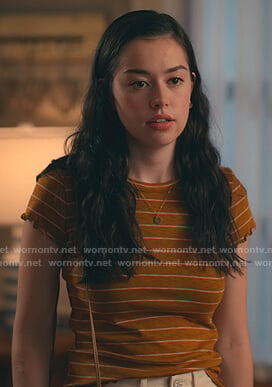 Annie's brown striped tee on Sweet Magnolias