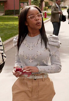 Diane's blue floral puff sleeve sweater on Black-ish