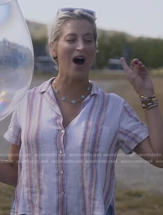 Dorinda's white metallic striped top on The Real Housewives of New York City