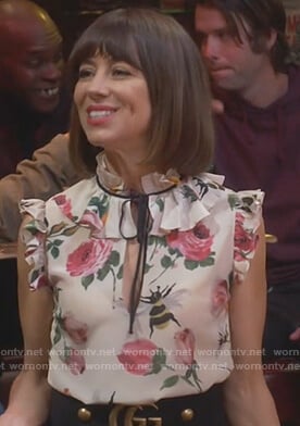Elizabeth's floral top and Gucci skirt on Broke