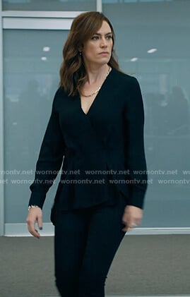 Wendy's black drape top on Billions
