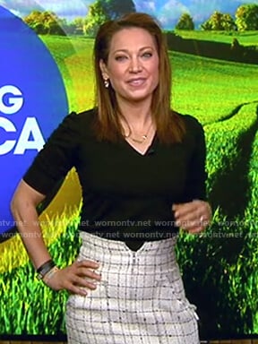 Ginger's white check tweed skirt on Good Morning America