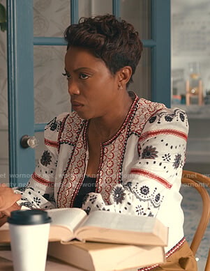 Helen's white embroidered jacket on Sweet Magnolias