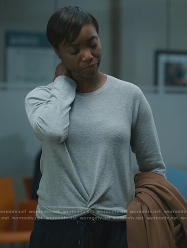 Helen's grey twist front sweatshirt on Sweet Magnolias