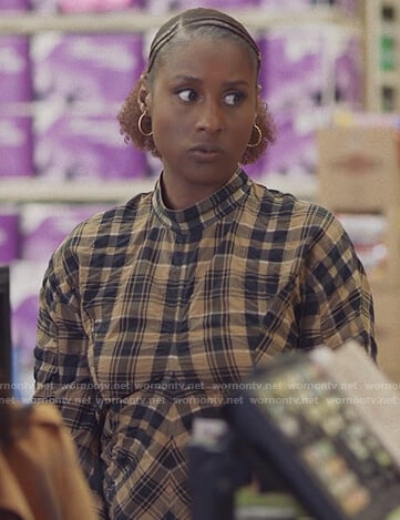 Issa's plaid mock neck mini dress on Insecure