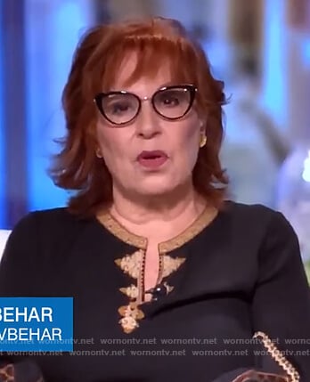 Joy's black embroidered trim blouse on The View