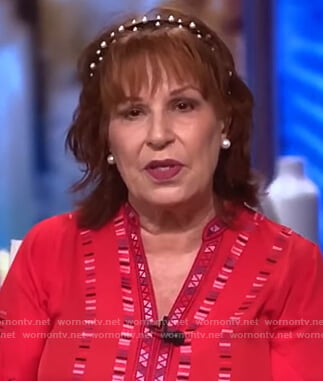 Joy's red embroidered trim blouse on The View