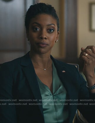 Kate's green satin twisted top on Billions
