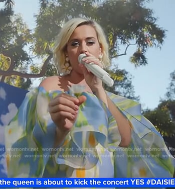 Katy Perry's blue floral off-shoulder maxi dress on Good Morning America