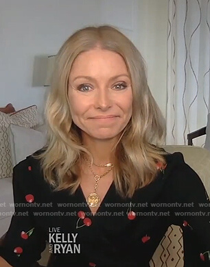 Kelly's black cherry print dress on Live with Kelly and Ryan
