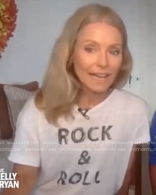 Kelly's white Rock and Roll tee on Live with Kelly and Ryan