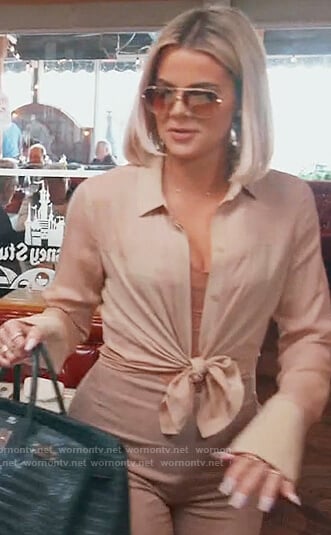 Khloe's beige suede leggings on Keeping Up with the Kardashians