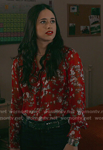 Liz's red floral blouse on Roswell New Mexico