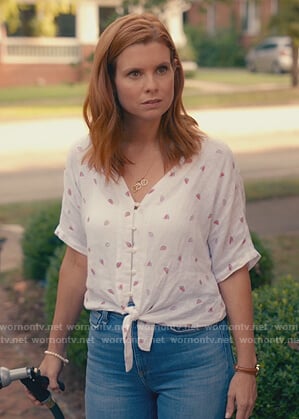 Maddie's white watermelon print top on Sweet Magnolias