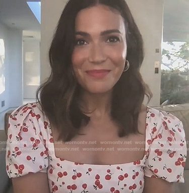 Mandy Moore's white cherry print dress on Live with Kelly and Ryan