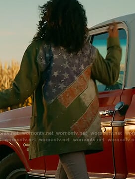 Maria's green flag military jacket on Roswell New Mexico