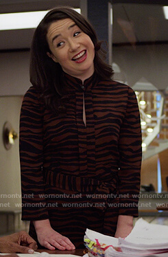 Marissa's brown zebra stripe tie dress on The Good Fight