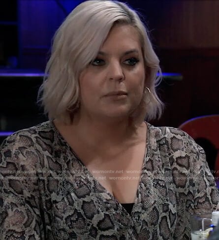 Maxie's snake print wrap blouse on General Hospital