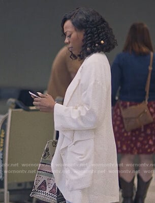 Molly's white blazer with large pockets on Insecure