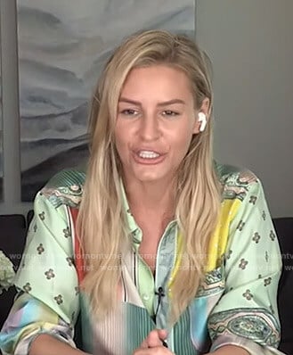 Morgan's green mixed print shirt on E! News Nightly Pop