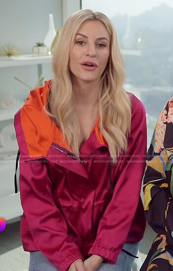 Morgan's pink zip front jacket on E! News Daily Pop