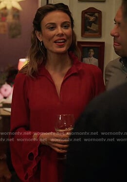 Noa's red bell sleeve sheer dress on The Baker and the Beauty